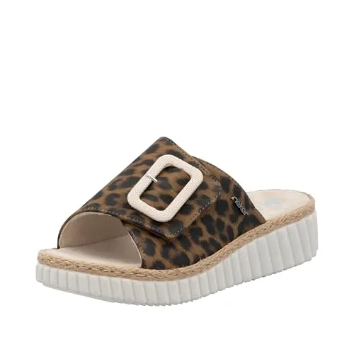 Rieker Pantolette Sommerschuh mit Klettverschluss - Wanderschuhe für den Sommer, ideal als Strandschuh oder Hausschuh. Bequemes Tragen dank gepolsterter Innensohle und modischem animal-print Design.