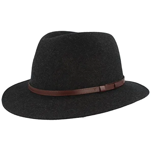 Breiter Outdoor Filz-Hut | Trekking-Hut | Wollhut aus 100% Wolle – Wasserabweisend & Faltbar – mit Ledergarnitur - Anthrazit