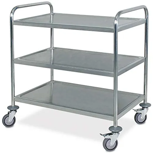 BRB Edelstahl-Servierwagen - 3 Etagen, 150kg Tragkraft - Robuster Servierwagen aus rostfreiem Edelstahl, ideal für Großküchen, Cafés und Hotels. Mit 3 Etagen und 150kg Tragkraft bietet er Stabilität und Vielseitigkeit für den täglichen Einsatz.