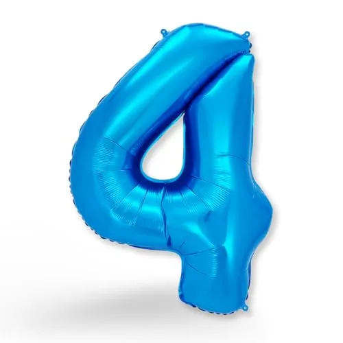 FUNXGO Folien-Ballon 4, Helium-Ballon, Luftballon-Zahl, nachfüllbare Riesen-Ballonzahl, Party-Deko zum 4. Geburtstag, Jubiläum, Hochzeit, blau