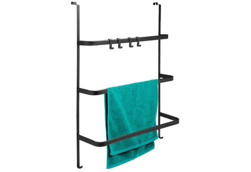 bremermann Tür-Hängeregal aus Metall – Praktischer Handtuchhalter - Hängeregal aus Metall mit 3 Handtuchstangen und 4 Haken, ideal zum Einhängen an Türen. Perfekt für platzsparende Lösungen in Küche oder Bad.