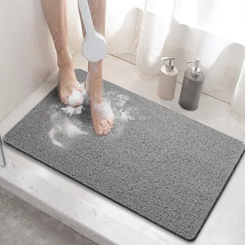 HITSLAM Duschmatte rutschfest, 60x40cm Badewannenmatte rutschfest mit Ablauf, Weiche PVC-Luffa Antirutschmatte Badewanne, Schnell Trocknende Badematte, Grau