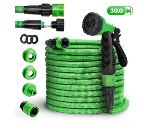 tillvex flexiSchlauch - 30m flexibler Gartenschlauch - Hochwertiger Gartenschlauch, dehnbar und knickfrei, ideal für die einfache Gartenbewässerung. Inkl. multifunktionaler Düse und kompatibel mit GARDENA & KÄRCHER.