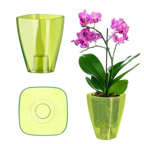 KADAX Blumentopf, schlanker Orchideentopf, Schlichter Pflanzkübel, Blumenkübel für Orchidee, Knabenkraut, Gänseblümchen, Übertopf für Küche und Wohnzimmer (⌀ 9cm, eckig, Grün)