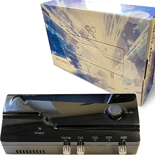 LEYF Verstärker 2 Ausgänge TV/Gain einstellbar 25dB / Verstärker Antenne TV/Verstärker für TNT HD Signal UHF 10-25dB/VHF 0-15dB