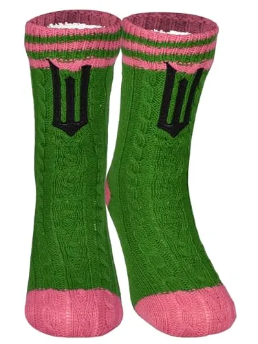 United Labels Wicked Hüttensocken - Strick Haussocken mit Sherpa Futter für Damen Kuschelsocken Flauschige Wintersocken warme Frauen Socken OneSize Grün