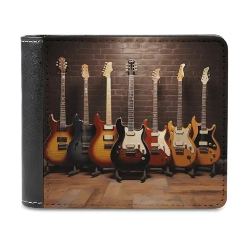 FWJZDSP Guitar Collection Herren-Geldbörse, großes Fassungsvermögen, schlankes Leder-Geldbörsen-Kartenetui mit Ausweisfenster, zweifach faltbar für den täglichen Gebrauch