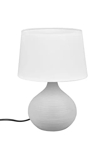 lightling Tischlampe Beate mit Keramikfuß in Grau und Schirm aus Stoff in Weiß, Nachttischlampe, Tischleuchte, Fuß aus Keramik, exkl. 1 x E14 max. 40W, Höhe: 29cm, Ø 20cm