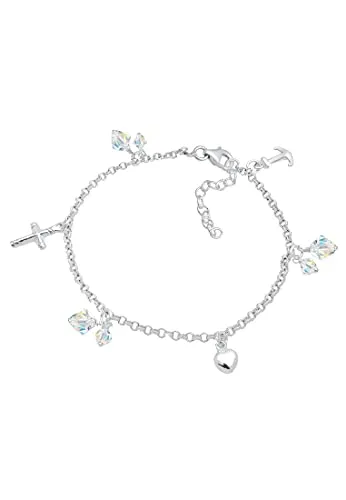 Elli Armband Damen Kreuz Herz Anker mit Kristalle in 925 Sterling Silber