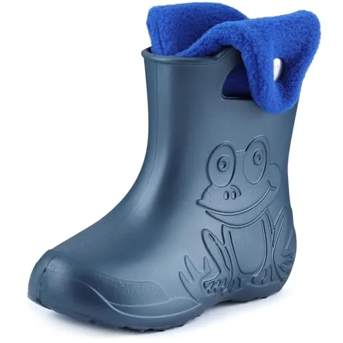 Ladeheid Eva Kinder Gummistiefel gefüttert - Metallisches Blau/Marineblau (30/31 EU) - Gefütterte Gummistiefel für Kinder, ideal für kalte Wintertage. Leicht, bequem und wasserfest aus EVA-Material, mit herausnehmbarem Innenschuh für zusätzlichen Komfort.