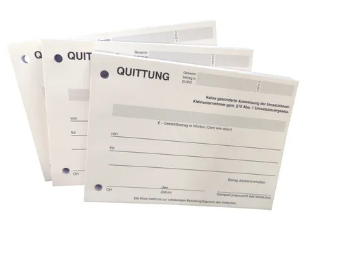 QUITTUNGSBLOCK für Kleinunternehmer, je 100 BL. QUITTUNG DIN A6  (22426) 6 x