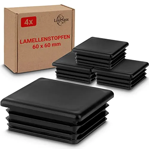 LouMaxx Lamellenstopfen 60 x 60 mm - Rohrabdeckung schwarz Stopfen für Vierkantrohr 60 x 60 mm - Quadratische Rohrstopfen aus robustem Kunststoff - Pfostenkappen als Abdeckkappe