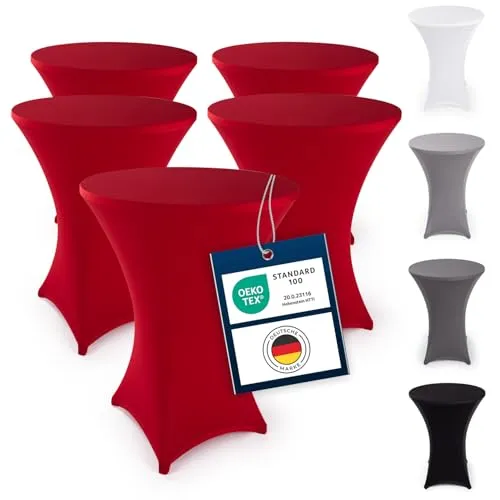 Blumtal 5er Set Stretch Stehtisch Hussen Bügelfrei in rot von Blumtal