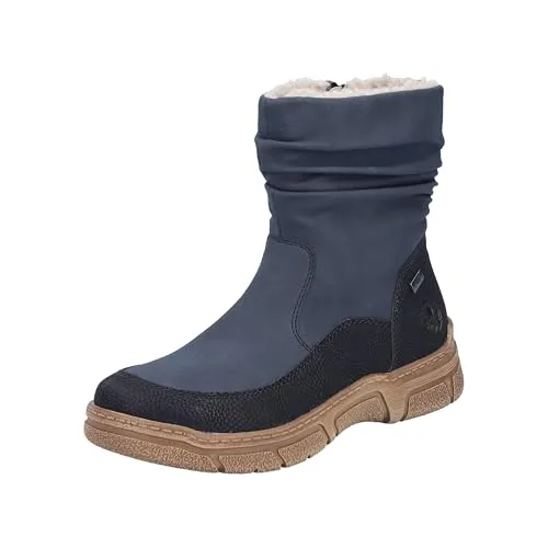 Rieker Damen 72382 Kurzstiefel, Blau, 37 EU - Wanderschuhe mit extraweiter Passform, wasserabweisender TEX-Membran und auswechselbarer Einlegesohle für optimalen Komfort auf jedem Schritt.