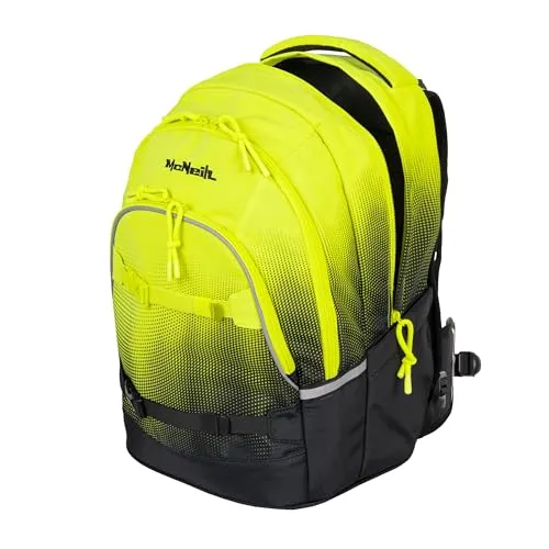 McNeill Schulrucksack MILO (Gelb-schwarz) - Schulranzen mit gepolsterten Rückriemen und Air-Flow Rückensystem, ideal für einen komfortablen Transport und optimale Organisation von Schulmaterialien.