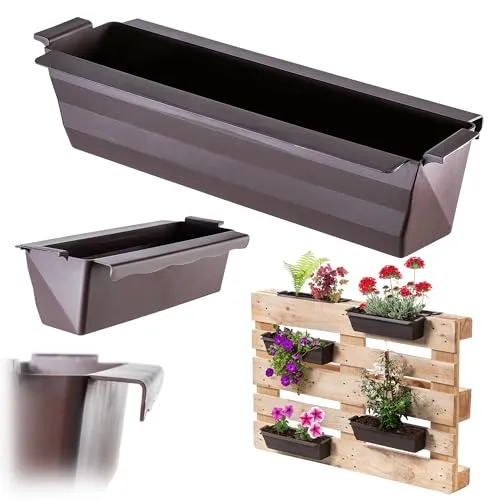 KADAX Pflanzkasten 12er Set für Paletten mit Hängesystem, 37x9 cm Braun, zum Bepflanzen & Dekorieren als Balkonkasten, Blumenkasten für Europalette, Blumentopf-Einsatz & Übertopf in Palettengärten
