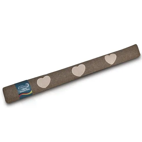 Beautissu Zugluftstopper 120 cm lang Tuuli - 1,2 kg Windstopper als Türvorleger, Haustür Rolle und Kälteschutz Luftstopper - Luftzugstopper Herzen Zugluft Stopper in Braun