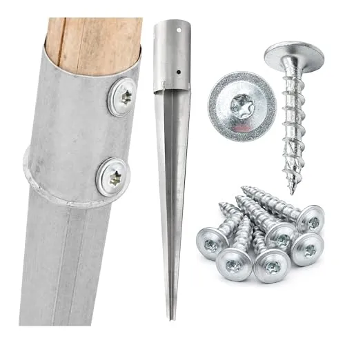 LUN FIX Einschlaghülse rund Ø80 mm mit 6 Tellerkopfschrauben 8×40 mm aus feuerverzinktem Stahl, Pfostenträger Bodeneinschlaghülse für Holzpfosten ohne Beton