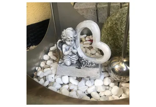 Radami Gartenfigur Grabengel Engel mit Herz und Rosen offen Grabherz mit Flügel Grabschmu