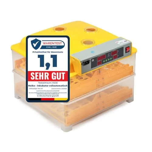 Melko Inkubator Vollautomatisch für 96 Eier - Vollautomatischer Brutkasten für Hühner und Geflügel mit automatischer Temperaturkontrolle und Eierwende-Funktion. Ideal für Hobby- und Profi-Züchter, erhöht die Schlupfrate durch stabile Bedingungen.