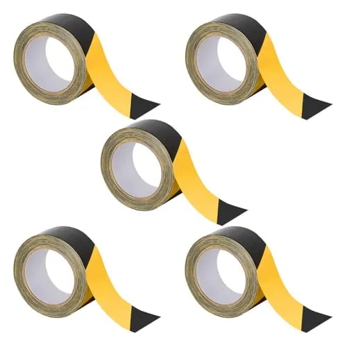 TMS PRO SHOP BIGPACK 5 x Gewebe-Warnmarkierungsband, linksweisend, g/s, 25 m x 5 cm, Art.-Nr. 611372 | Bodenmarkierungsband | Fahrbahnmarkierungsband | Warnmarkierungsband