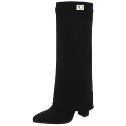 Ital-Design Elegante kniehohe Stiefelette mit Blockabsatz für Damen High-Heel-Stiefel (89852569) Blockabsatz Stiefel in Schwarz schwarz 40 EU