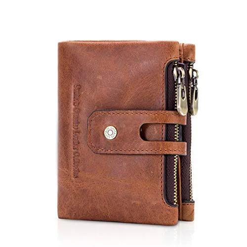 FANDARE Geldbörse Herren Damen Kurz Geldbörse Brieftasche Portmonee Ledergeldbörse Geldklammer Kreditkartenetui Geldbeutel Braun