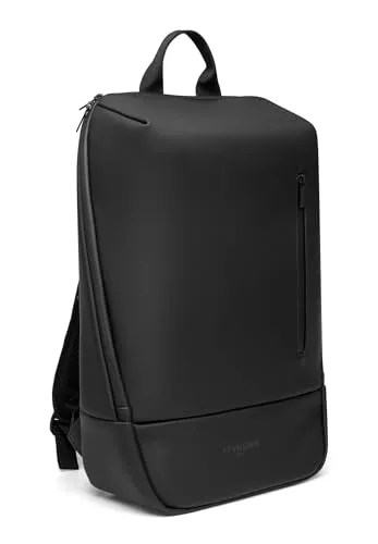 Design-Rucksack mit durchdachtem Innenleben und extra großer Öffnung groß aus recyceltem Material Laptop-Fach und Trolley-Fix für Damen und Herren Tagesrucksack wasserabweisend schwarz