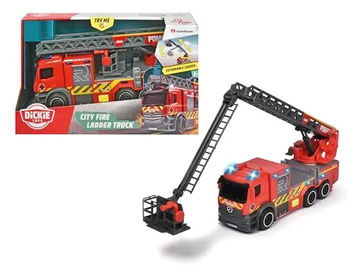 Smoby Dickie 203714023002 Feuerwehrauto 23 cm – Sound- und Lichtfunktionen – ausziehbare Leiter
