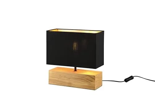 lightling Tischlampe Walter, mit Schnurschalter, IP20 Indoor, exkl. 1 x E27 max. 60W, Höhe 30 cm, Breite 30 cm, Naturholz, schwarz-gold