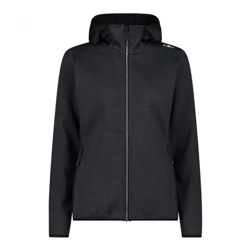 CMP Woman Jacket FIX Hood antracite-nero (56US) 34 - Funktionsjacke aus Knit Tech Fleece, ideal für Freizeit und Alltag. Mit elastischem Saum, Kapuze und praktischen Reißverschlusstaschen für optimalen Komfort.