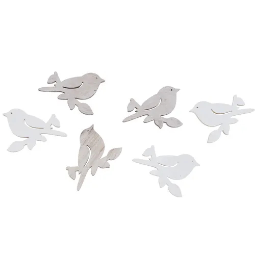 Streudeko Holz Vogel Weiß Natur 4cm Frühling Tischdeko 72 Stück