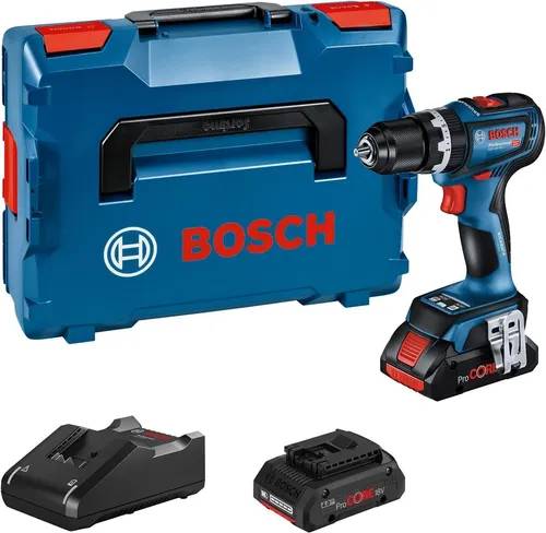 Bosch Akku-Schlagbohrschrauber GSB 18V-90 C - 18V 4Ah, mit 2 ProCore Akkus, Bluetooth-Modul und Koffer, ideal für präzises Bohren und Schrauben mit KickBack Control