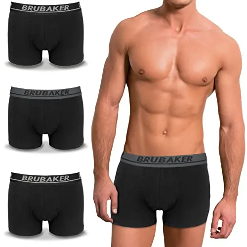 BRUBAKER Herren Retro Boxershorts - 4er Pack Retroshorts - Hipster Boxer Unterhose mit Bund Bequem & Atmungsaktiv ohne Eingriff - Männer Unterwäsche aus Baumwolle - Schwarz Größe XXL