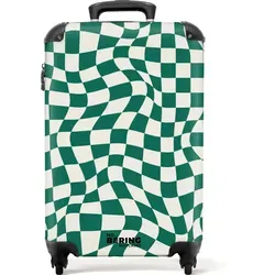 NoBoringSuitcases.com© Hartschalen-Trolley Grün-weißer Karodruck
