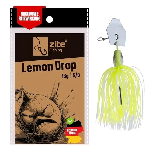 Zite Fishing Inzite Blader Chatter-Jigs | Bladed Jig Köder in 10g 16g & 21g | Intensive Vibrationen & 6 Farben | Trailerfähig mit scharfem Einzelhaken (Lemon Drop, 5/0, 10, Gramm)