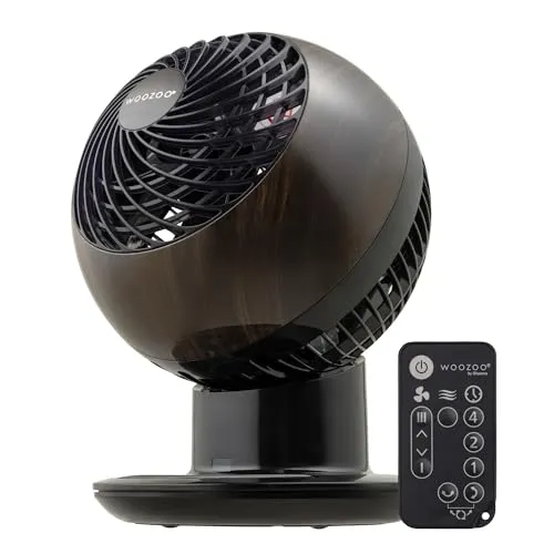 Iris Ohyama Woozoo Tischventilator, 30m², Schwarz Holz - Leistungsstarker Tischventilator mit 5 Geschwindigkeiten und Fernsteuerung. Ideal für eine gleichmäßige Luftverteilung in Räumen bis 30 m².