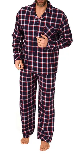 Normann Pyjama Durchknöpfbarer Herren Flanell-Pyjama mit Karo-Muster