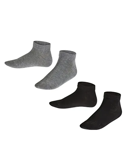 FALKE Unisex Kinder Sneakersocken Happy Double Pack K Sn Baumwolle kurz einfarbig 2 Paar, Mehrfarbig Black Grey 0050, 23-26