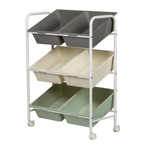 bremermann Rollwagen - Vielseitiger Beistellwagen mit 6 Boxen - Beistellwagen mit 6 Kunststoff-Boxen in pastelligen Farben, ideal für Ordnung im Kinderzimmer, Keller oder Vorratskammer. Robustes Gestell mit 360° drehbaren Rollen für hohe Mobilität und sicheren Stand.