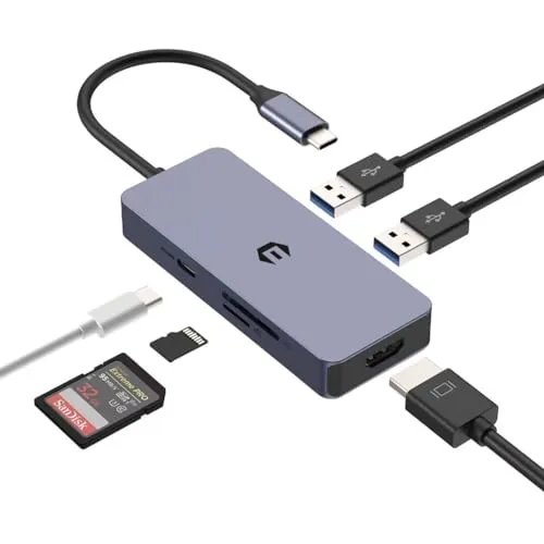 OOTDAY USB C Hub, Multiport Adapter USB C auf HDMI 4K, 6 in 1 USB C Splitter für Laptop, Surface Pro 8, USB 3.0, 100W PD, SD/TF Kartenleser