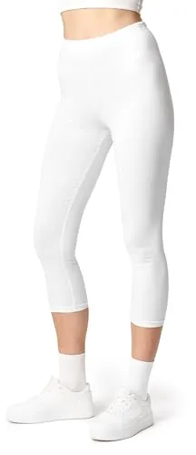 Ladeheid Leggings Damen 3/4 Baumwolle bequem und atmungsaktiv Capri Leggings Damen für Sommer LA40-132 (Weiß, L)