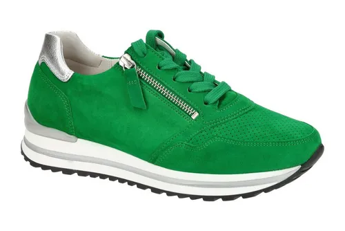 Gabor TURIN Damenschuhe - Bequeme Sneaker in Grün - Schnürer mit Komfort Fußbett und Reißverschluss, ideal für Freizeitaktivitäten. Hergestellt aus hochwertigem Velour- und Glattleder, perfekt für extra weite Füße.