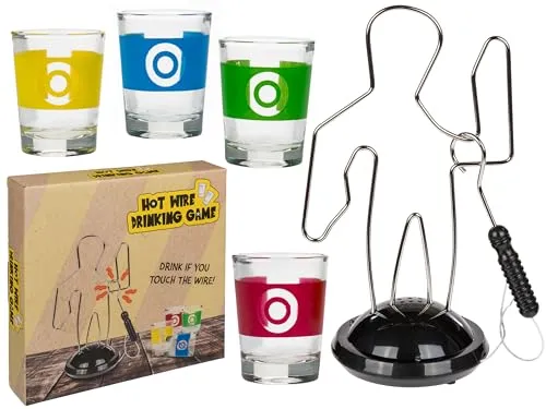 mucHome Elektronisches Trinkspiel DER HEIßE DRAHT mit 4 Shot Gläsern Partyspiel Gesellschaftsspiel Geschicklichkeitsspiel