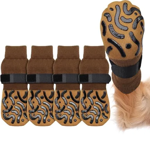 AOOTUERL 2 Paar rutschfeste Hundesocken, Pfotenschutz für Hunde, verstellbar, rutschfest, verhindert das Lecken älterer Hunde auf einem harten Holzboden