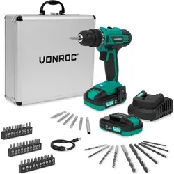 Vonroc Akku-Bohrschrauber 20V mit 2x 2,0Ah Akku und Zubehör