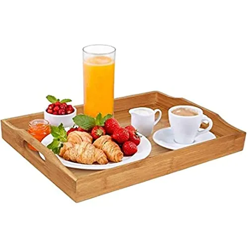 Dudoplatz Bambus Serviertablett mit Griffen Serviertablett Ideen für Abendessen, Tee, Bar, Tisch, Frühstückstablett, gut für Partys oder Betttablett