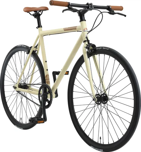 Singlespeed Fahrrad für Damen und Herren, Shimano, 28 Zoll, beige - Stabiles 1-Gang Citybike für 175-192 cm große Fahrer, ideal für Alltag und Freizeit. Leicht und schnell, mit Retro-Design und einfachem Zusammenbau.
