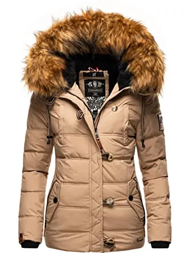 Navahoo Damen Winter Steppjacke Zoja mit abnehmbarem Kunstfell - Stylische Steppjacke für Damen in Taupe Grey, ideal für Herbst und Winter. Mit abnehmbarer Kapuze, warmer Wattierung und taillierter Passform für optimalen Tragekomfort.