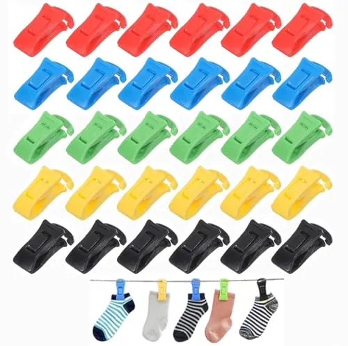 Sockenclip Mit Haken,30 Stück Bunte Sockenklammern Für Waschmaschine Und Trockner,Mehrzweck Sockenhalter,für die Wäscheleine Kompletter Sockenzyklus